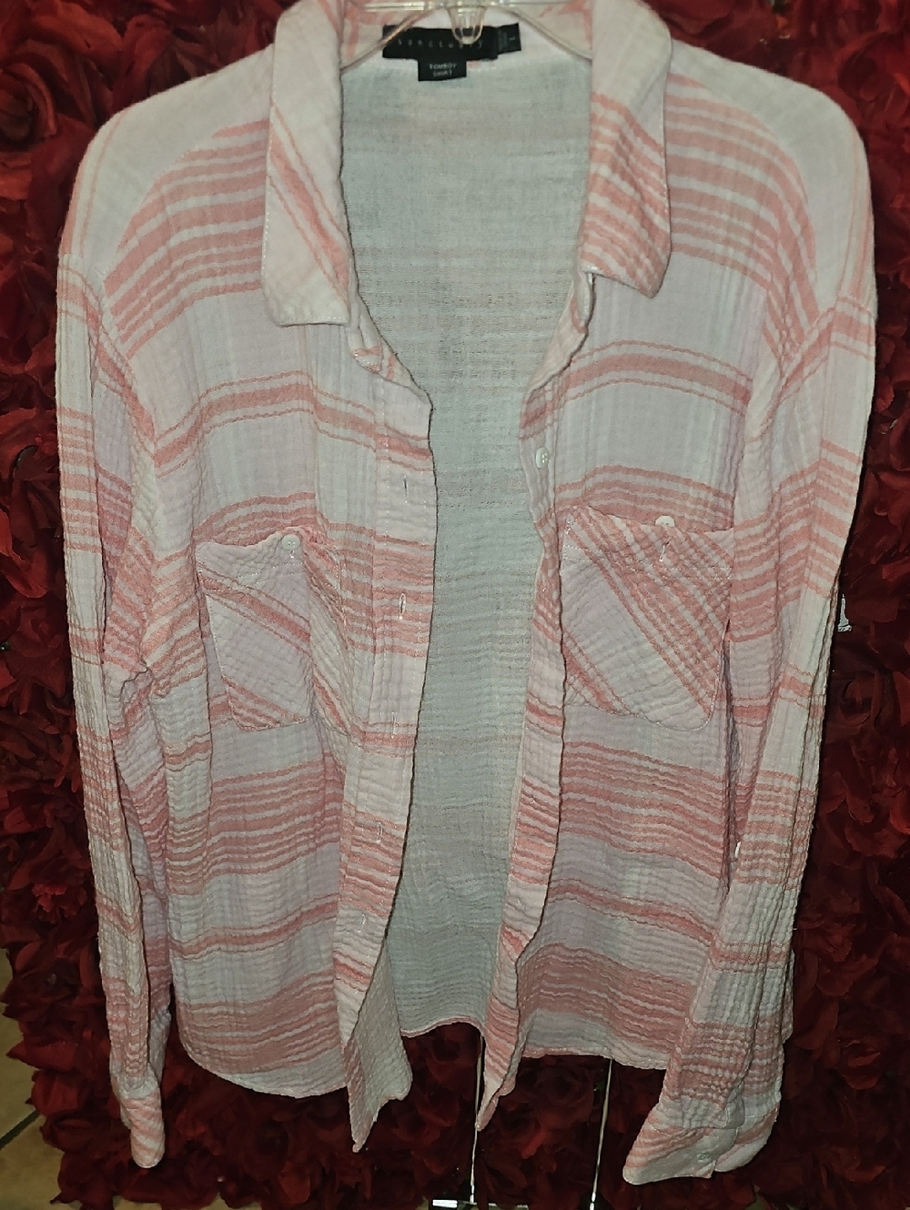 Sanctuary Women's Tomboy Shirt - Pink & White Stripes Size Large